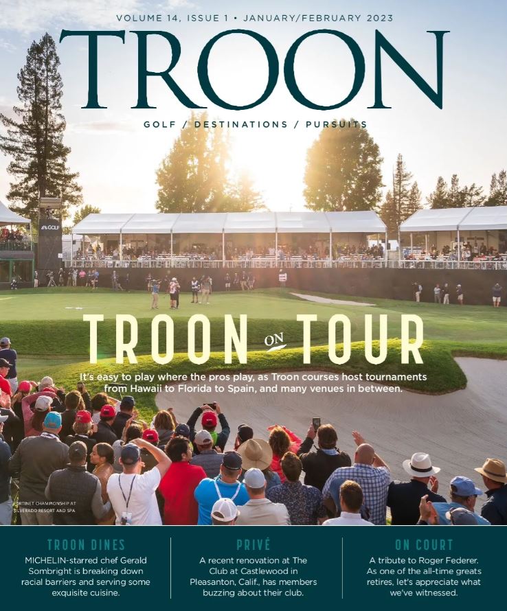 Troon Magazine January - February 2023 Cover with picture of winner at the Fortnet Championship at Silverado Resort and Spa